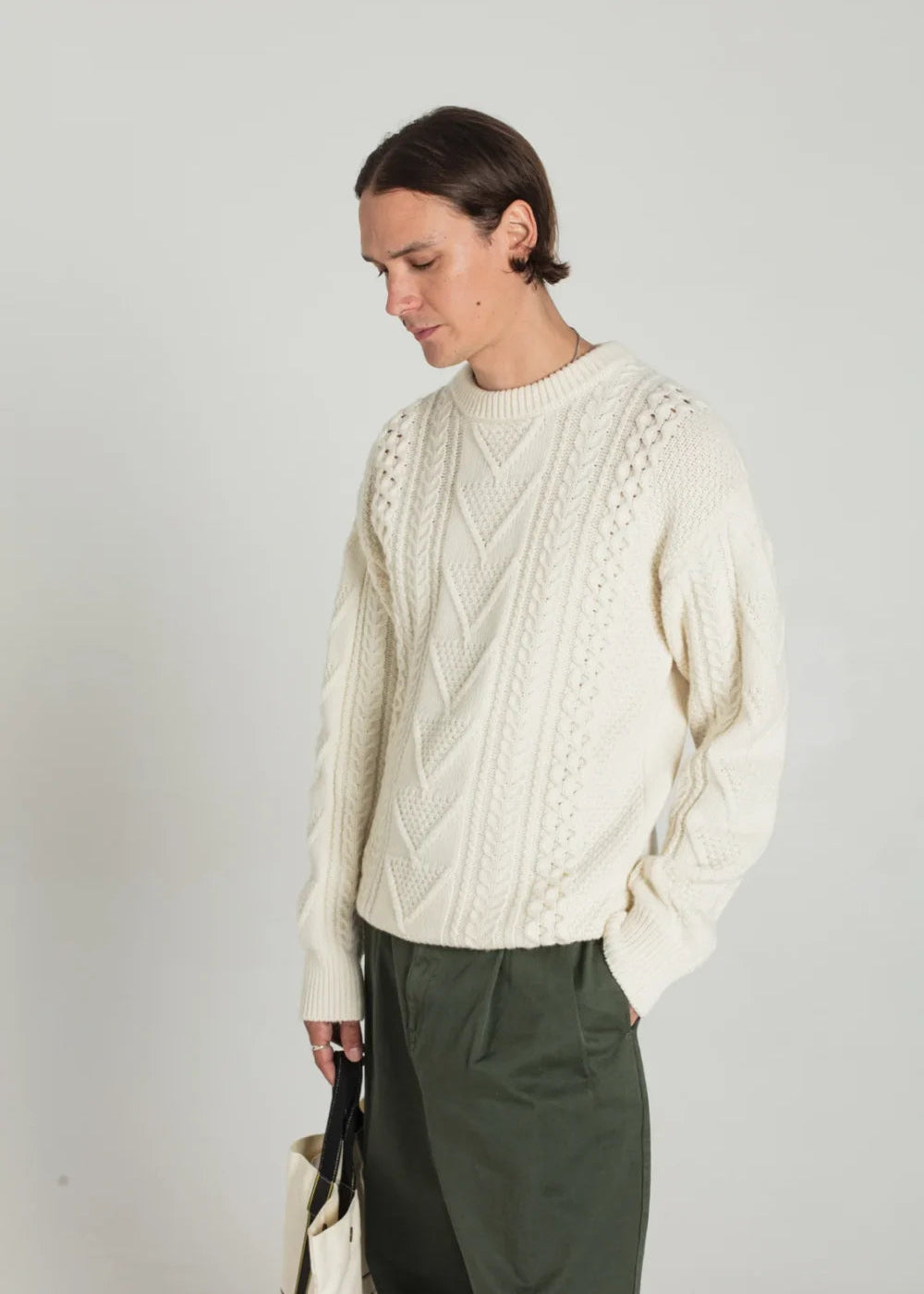 Sandre Cable Sweater — OFF WHITE