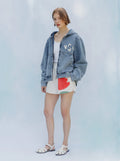 Unisex Patch Washed Denim Hooded Jacket — LIGHT BLUE