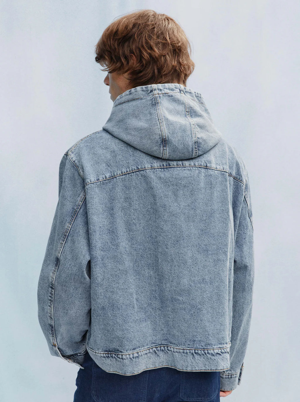 Unisex Patch Washed Denim Hooded Jacket — LIGHT BLUE