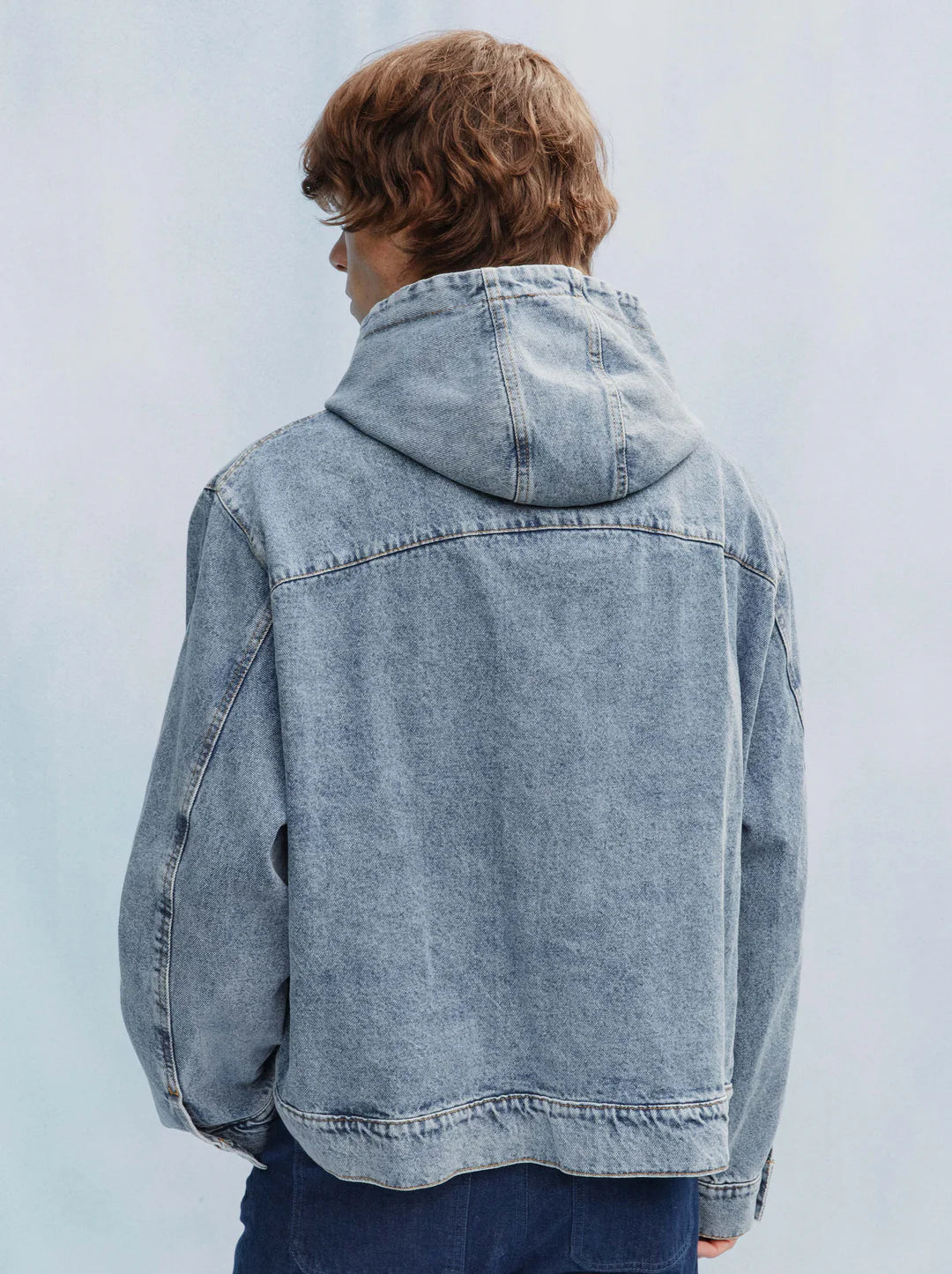 Unisex Patch Washed Denim Hooded Jacket — LIGHT BLUE