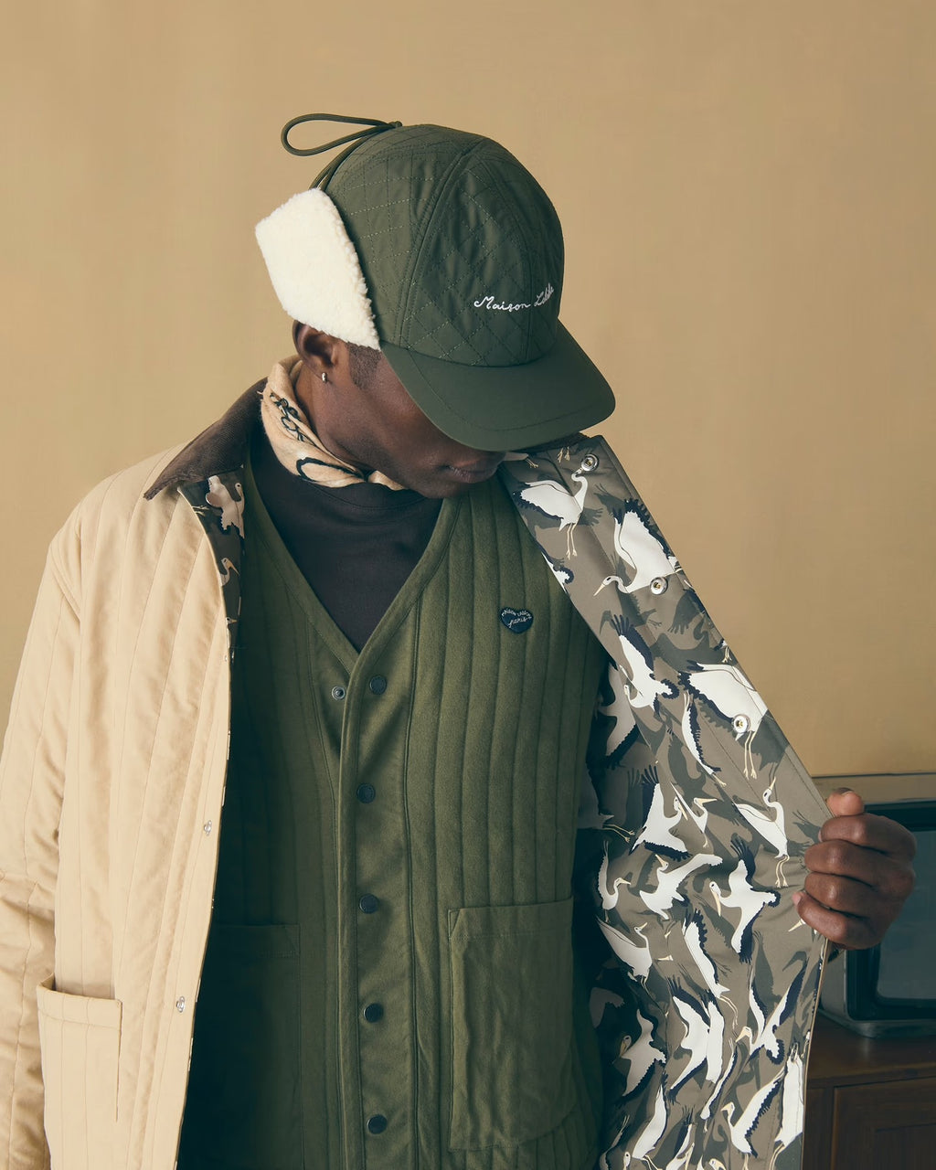 'Pelican' Sauffroy Quilted Nylon Jacket — SANDSTONE / PELICAN PRINT MULTI