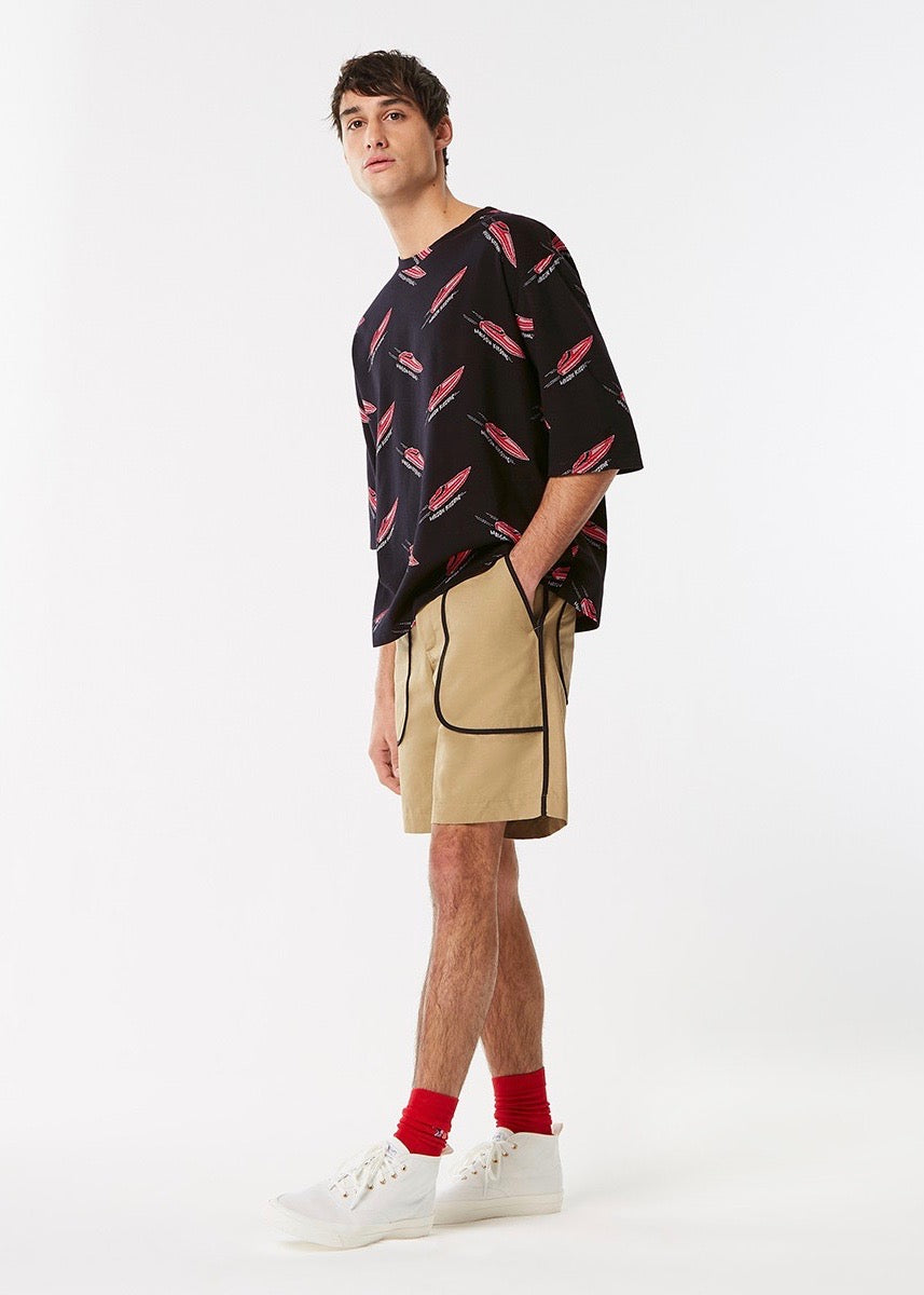 Black Lined Shorts — BEIGE