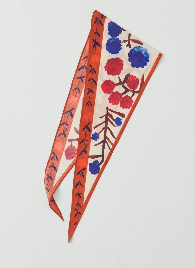 Flower Crown Print Triangle Bandana — COBALT