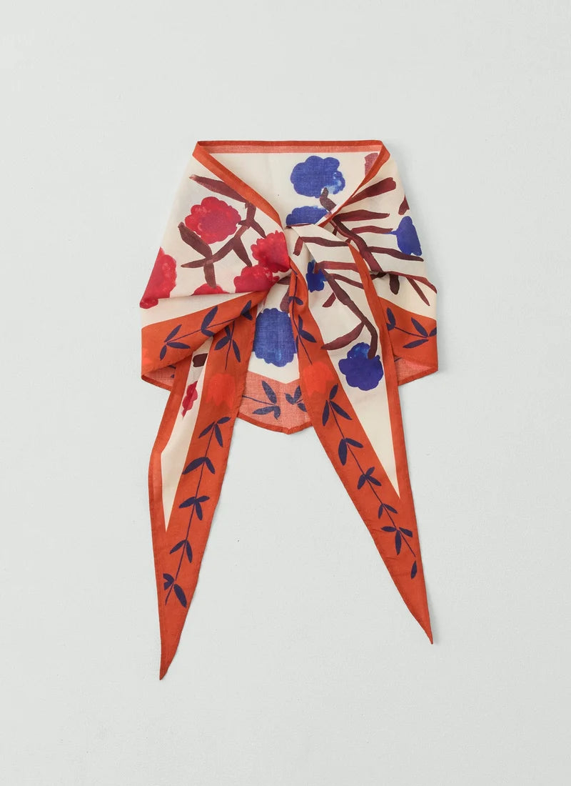 Flower Crown Print Triangle Bandana — COBALT
