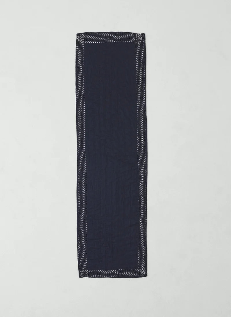 Kantha Embroidered Cotton Scarf — MIDNIGHT / ECRU