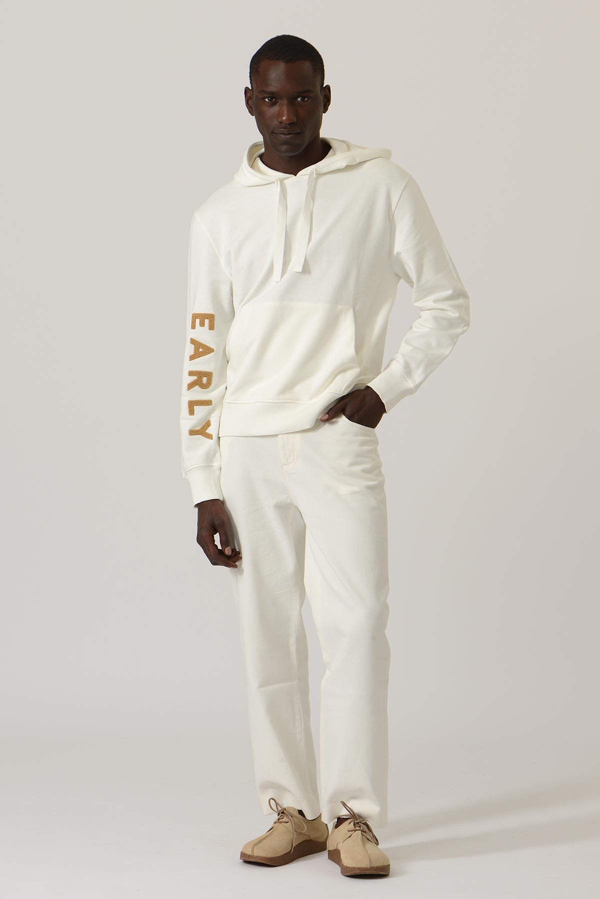 Early High-Stitch Logo Hoodie — ECRU/LATTE