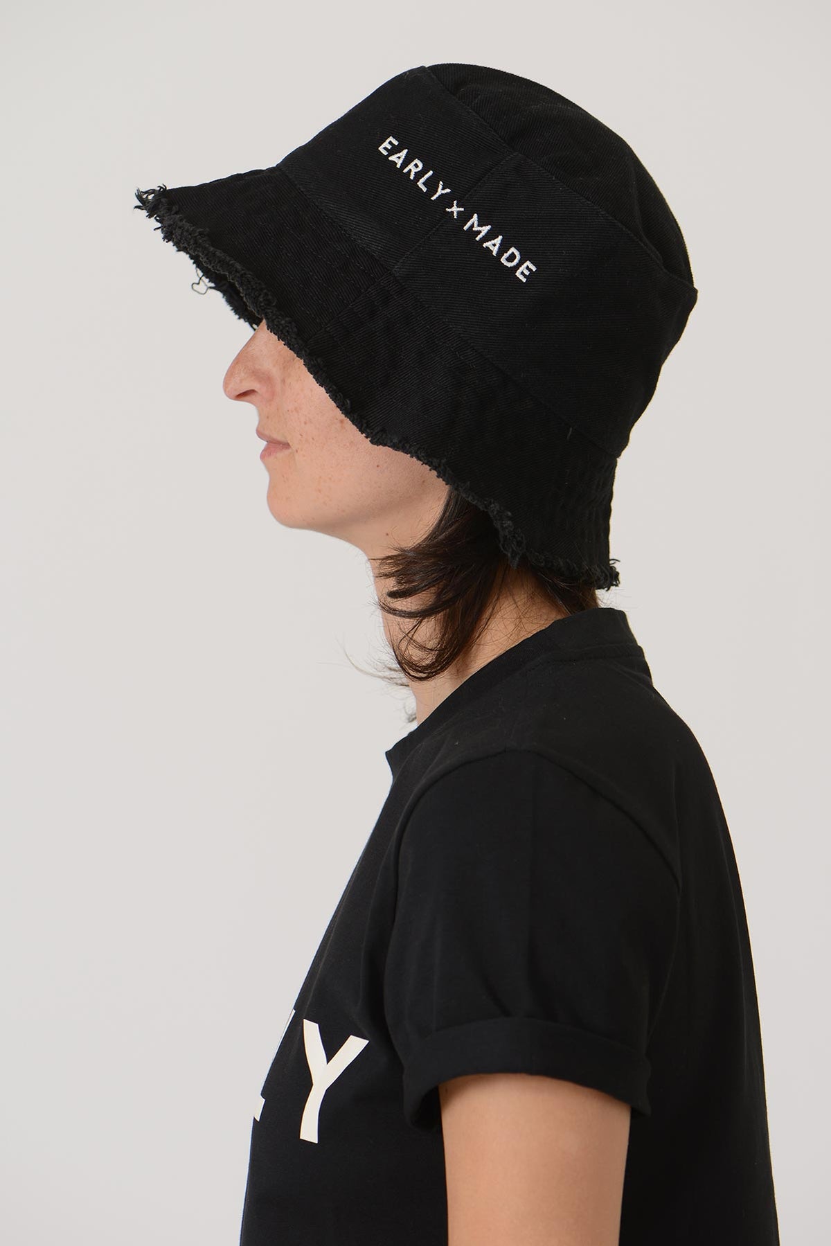 Raw Edge Bucket Hat — BLACK
