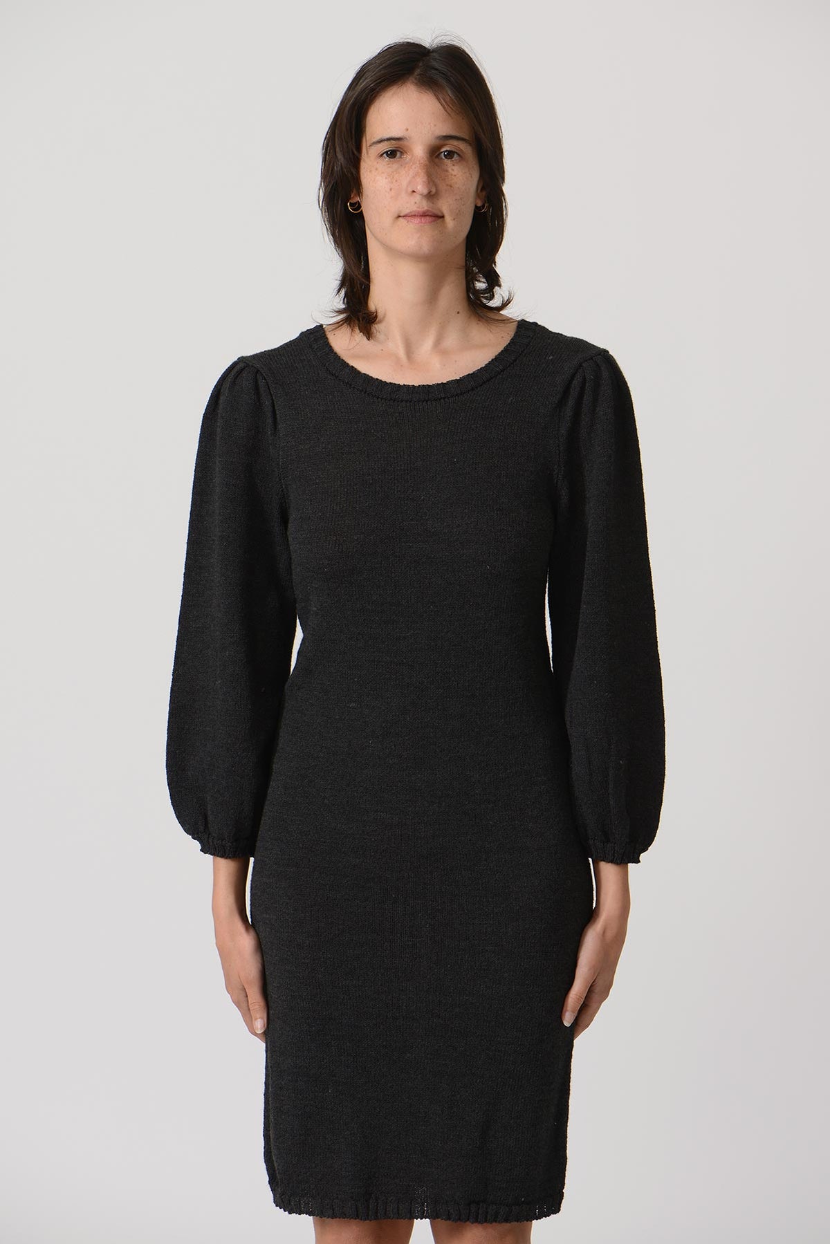 Puff Wide Round Collar LS Dress — ANTHRACITE