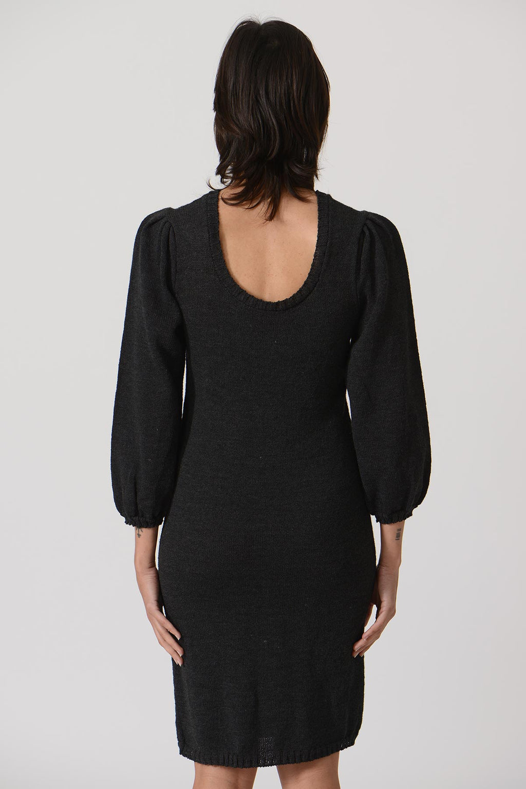 Puff Wide Round Collar LS Dress — ANTHRACITE