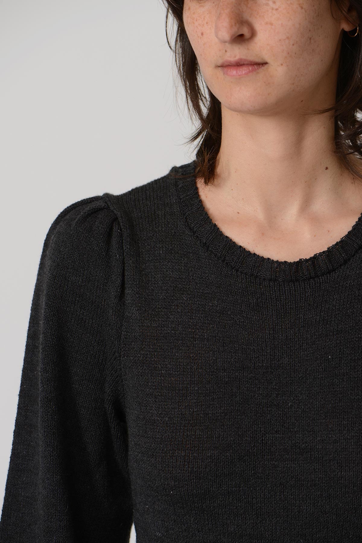 Puff Wide Round Collar LS Dress — ANTHRACITE