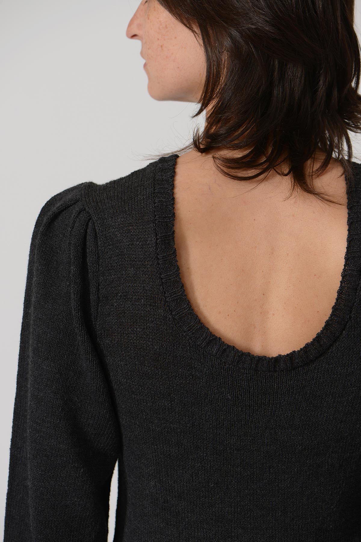 Puff Wide Round Collar LS Dress — ANTHRACITE