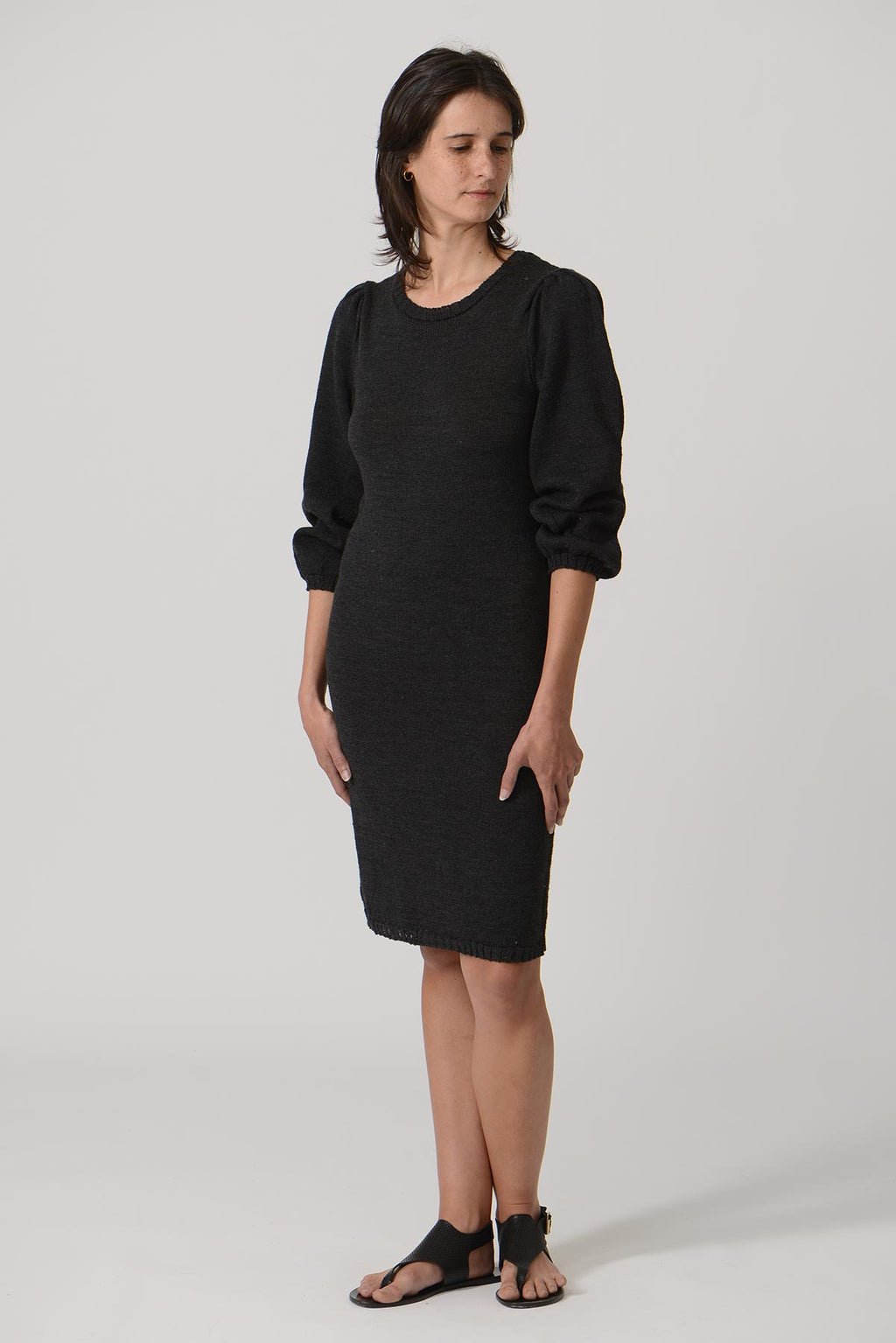 Puff Wide Round Collar LS Dress — ANTHRACITE
