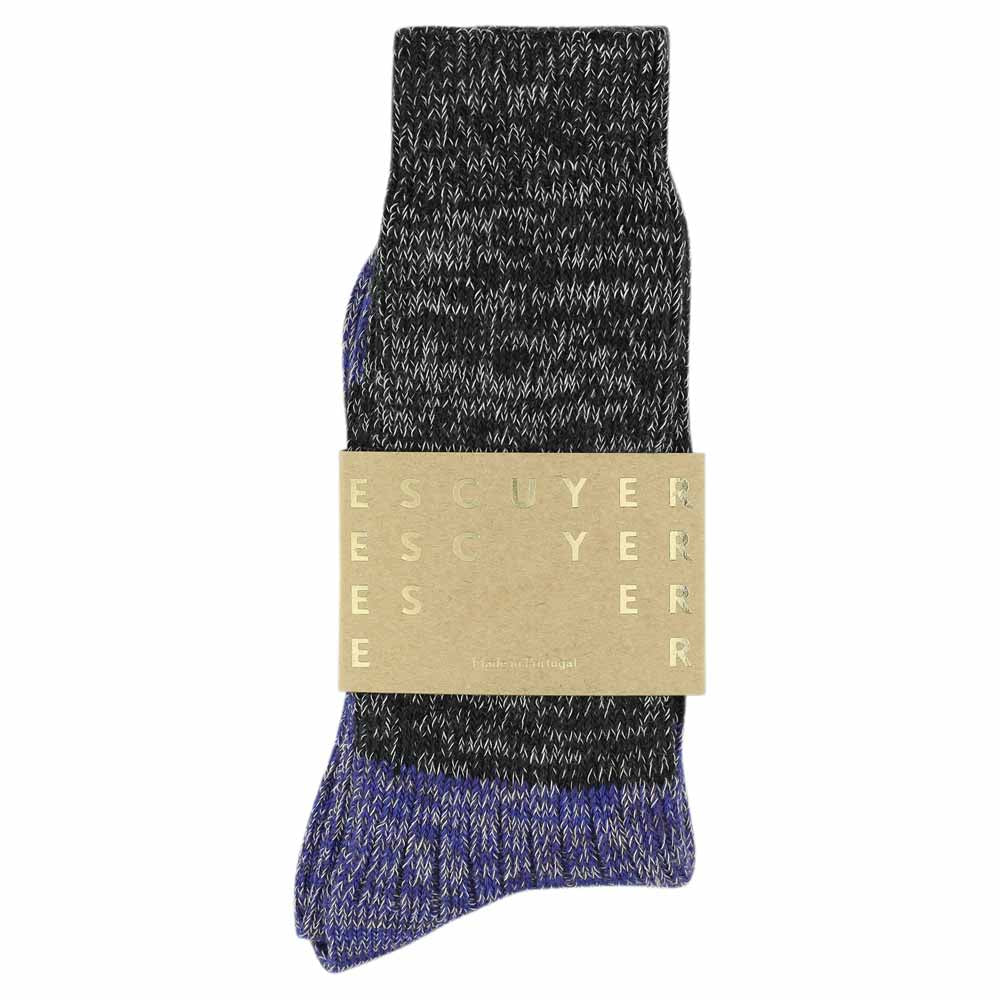 Melange Block Socks — OFF BLACK / BRIGHT BLUE