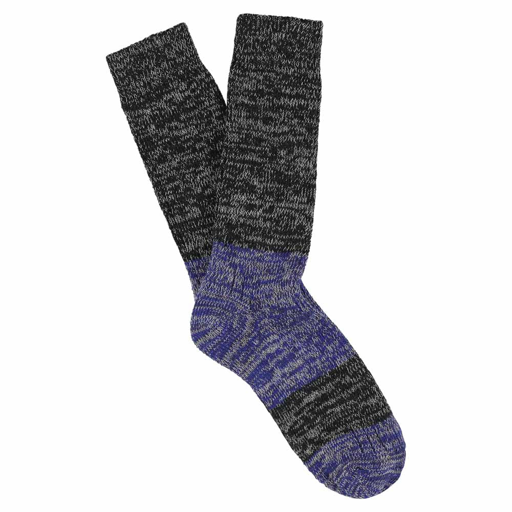 Melange Block Socks — OFF BLACK / BRIGHT BLUE