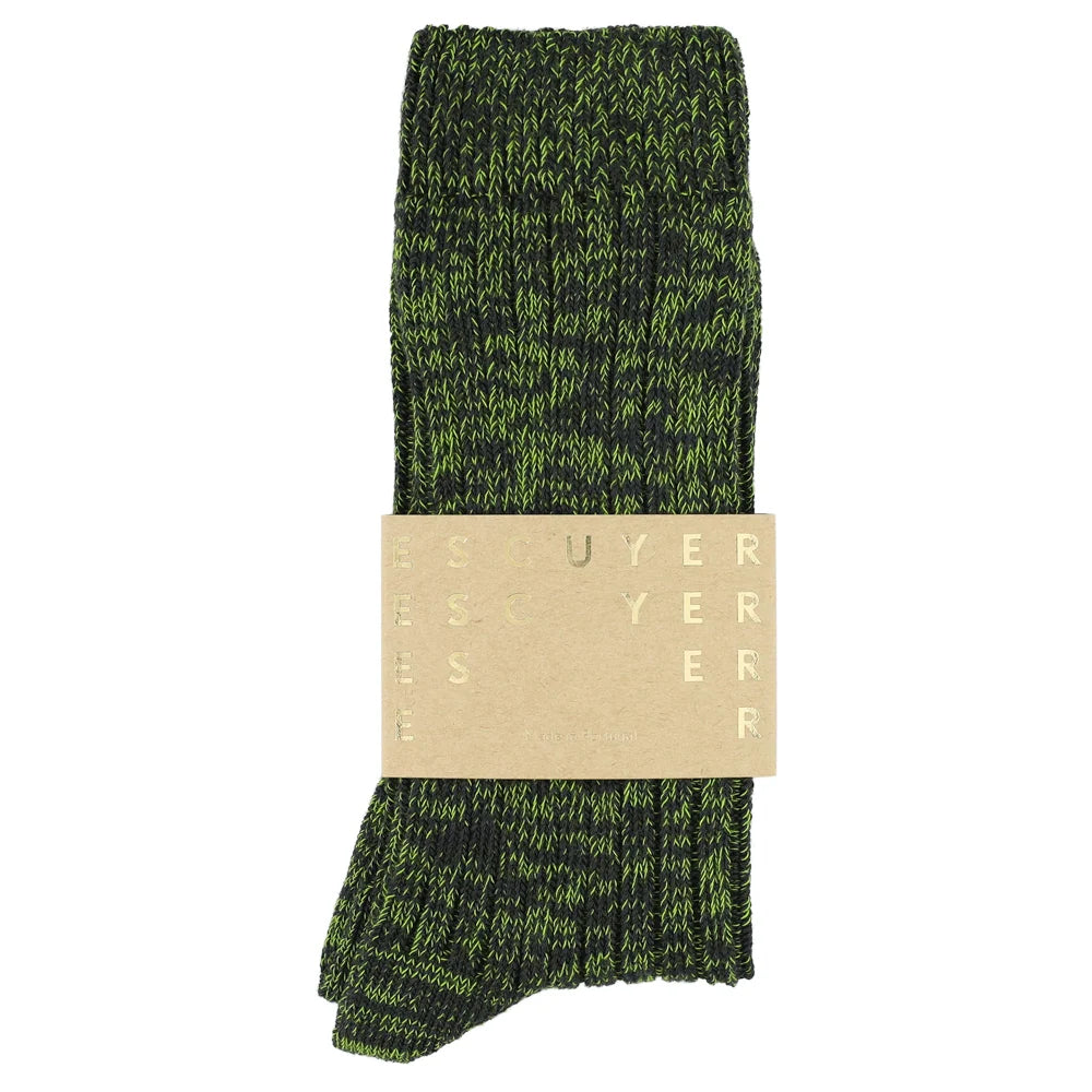 Melange Socks — OFF BLACK / GREEN FLASH