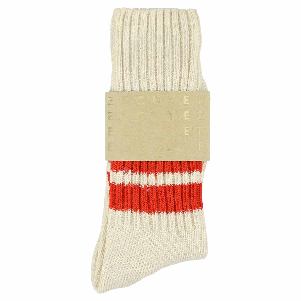 Men Crew Stripes Socks — ECRU / ORANGE
