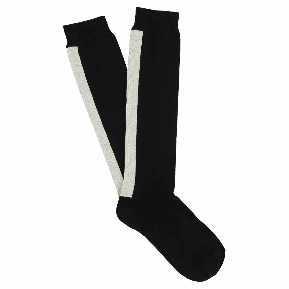 Women Knee High Socks — BLACK / ECRU