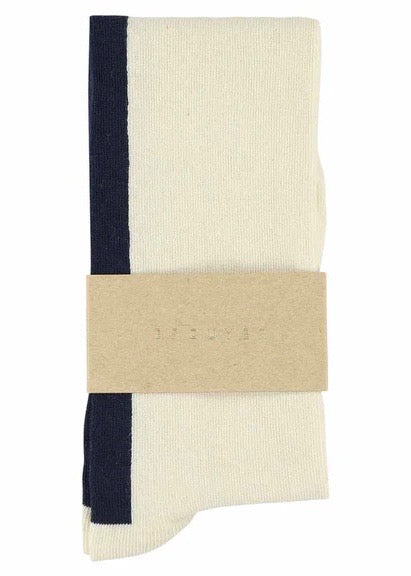 Women Knee High Socks — ECRU / NAVY