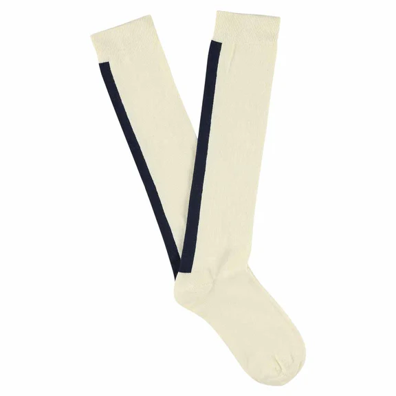 Women Knee High Socks — ECRU / NAVY