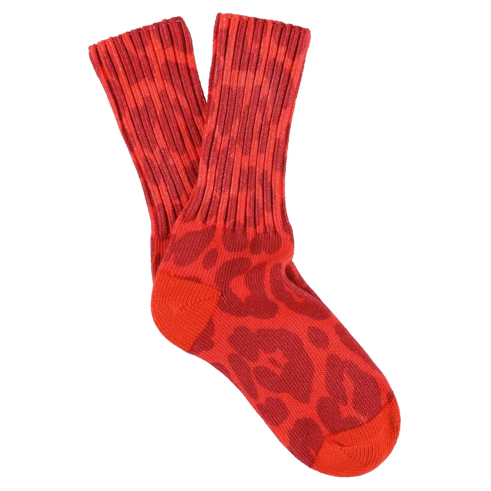 Women Leopard Crew Socks — ORANGE