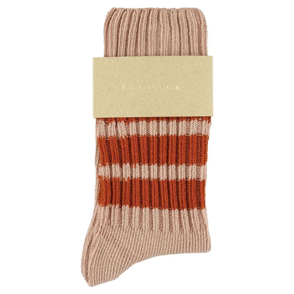 Women Crew Stripes Socks — PINK / BRICK