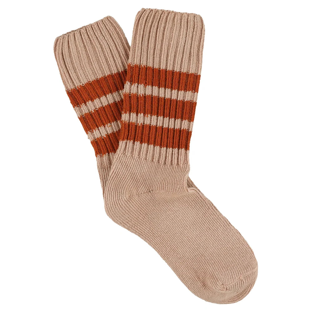 Women Crew Stripes Socks — PINK / BRICK