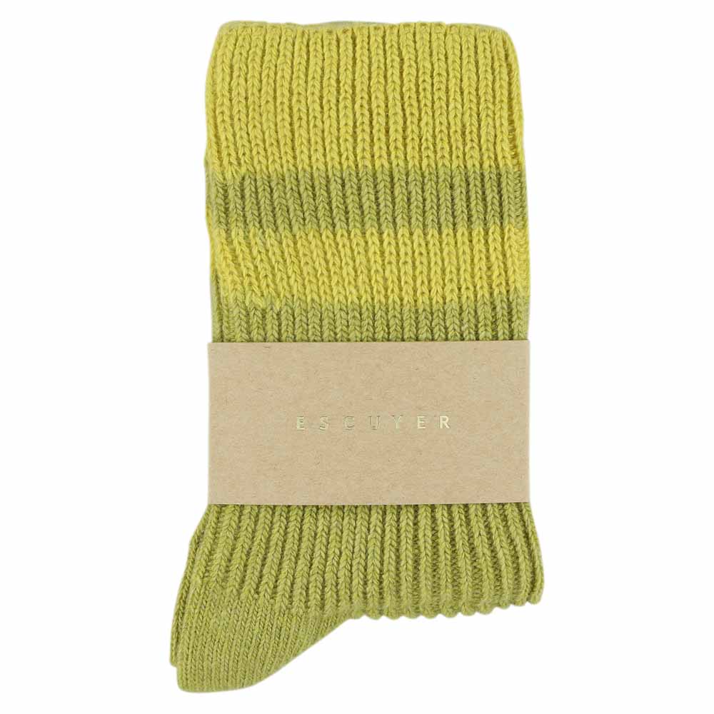 Women Cashmere Stripes Colour Socks — GREEN GREY / YELLOW