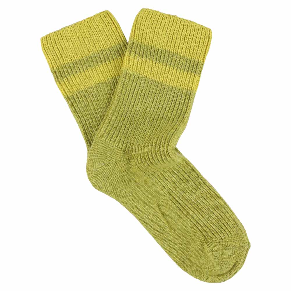 Women Cashmere Stripes Colour Socks — GREEN GREY / YELLOW