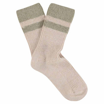 Women Cashmere Stripes Colour Socks — PINK / BEIGE