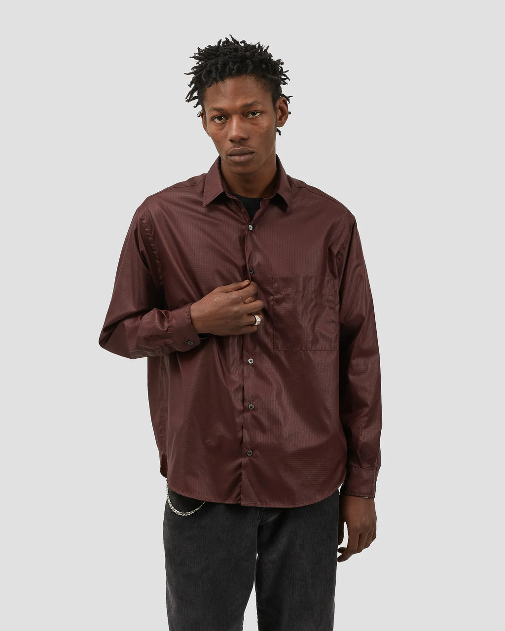 Oversized Ripstop Shirt — BURGUNDY