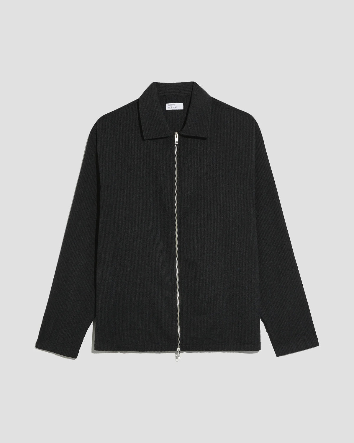 Zipper Wool Shirt — TEXTURED BLACK