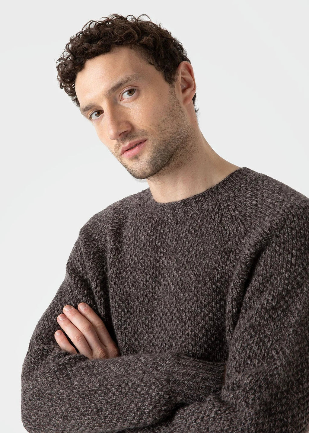 Textured Lambswool Jumper — BROWN Coffee Twist