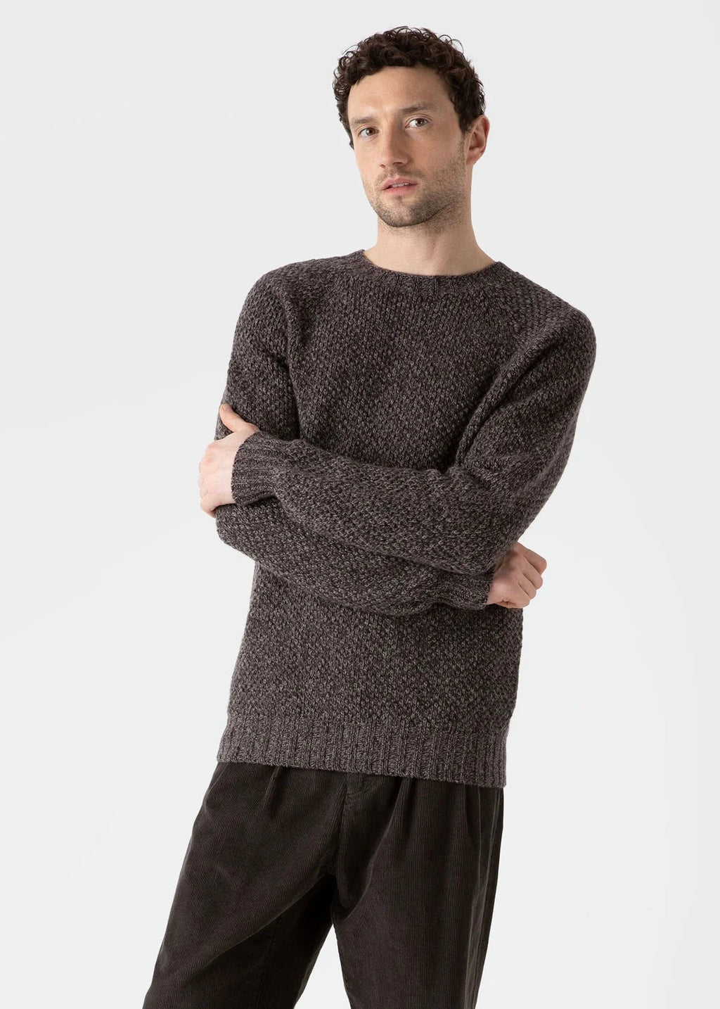 Textured Lambswool Jumper — BROWN Coffee Twist