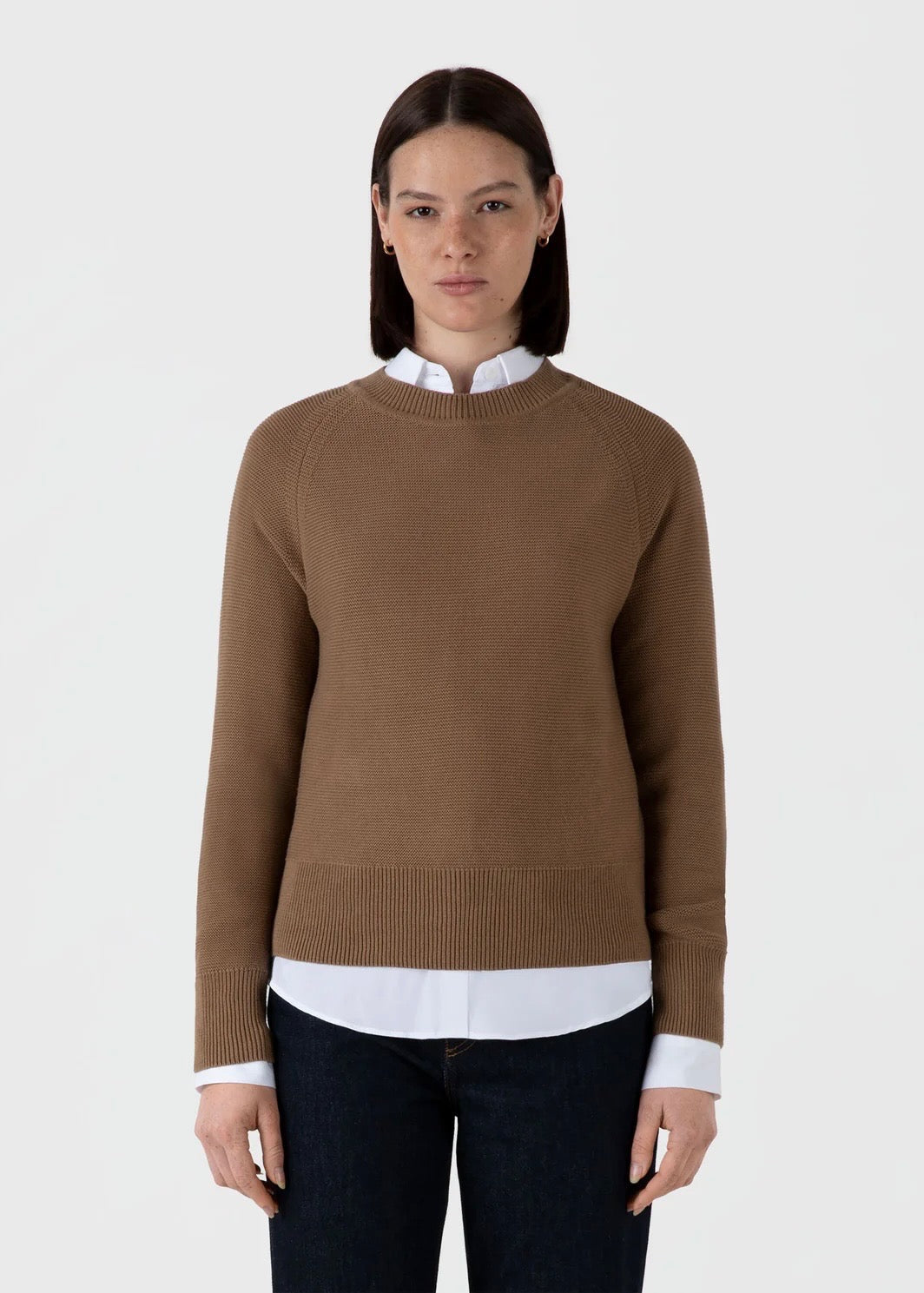 Textured Cotton Jumper — ALMOND