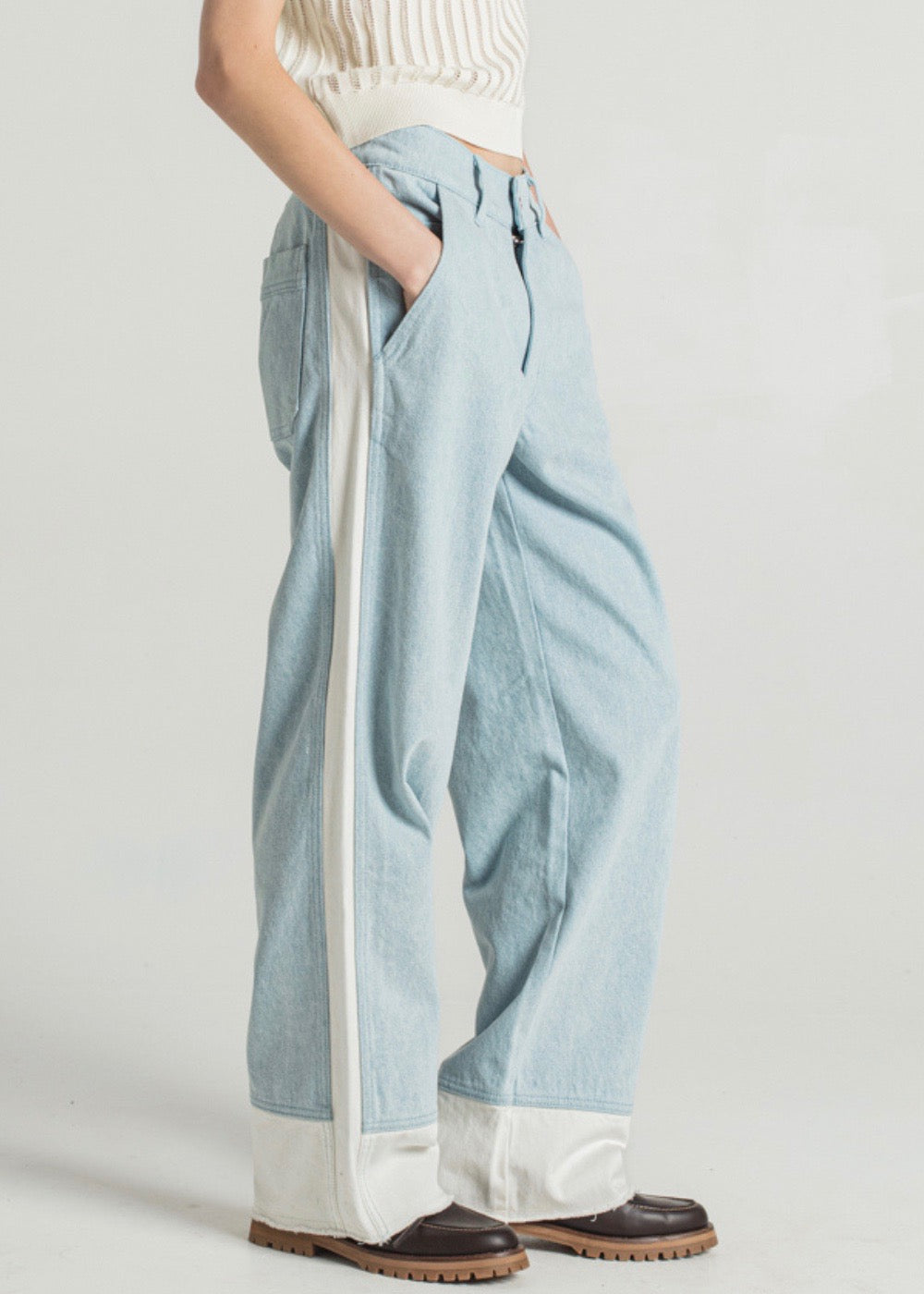 Pale Bicolor Denim Pants — DENIM