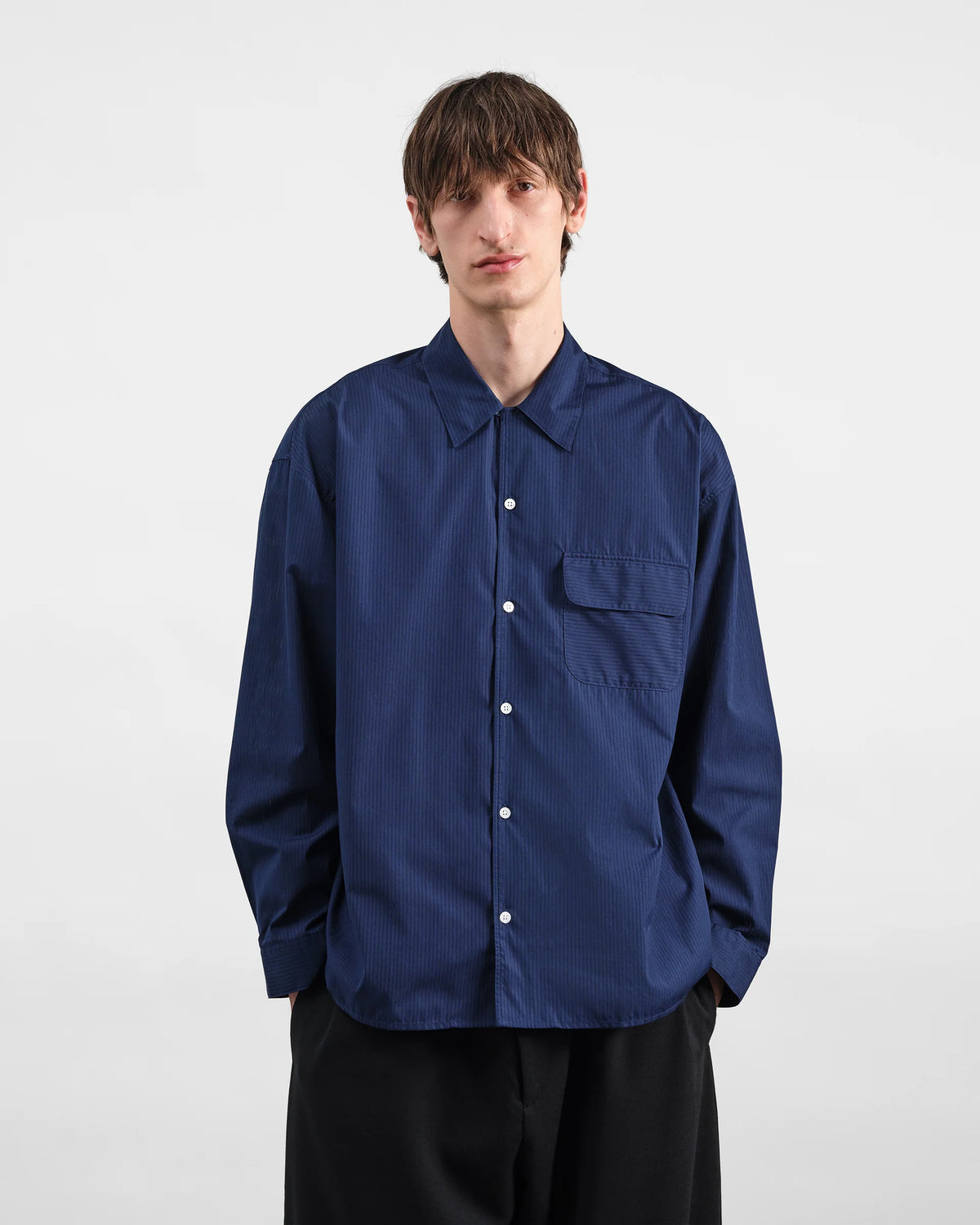 Wray Sheer Stripe LS Shirt — NAVY