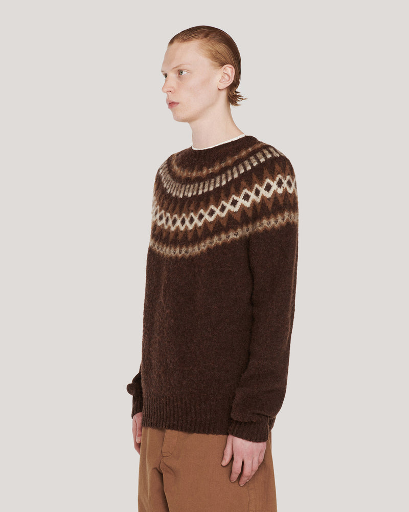 Suedehead Fairisle Knit Jumper — BROWN MULTI