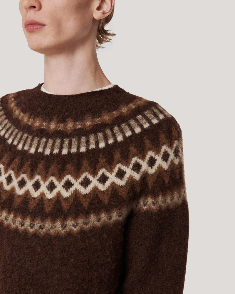 Suedehead Fairisle Knit Jumper — BROWN MULTI