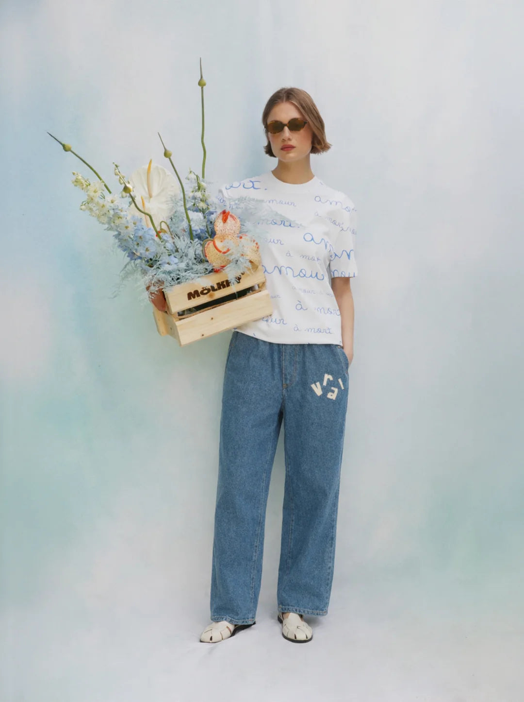 Unisex Patch Denim Pants — BLUE