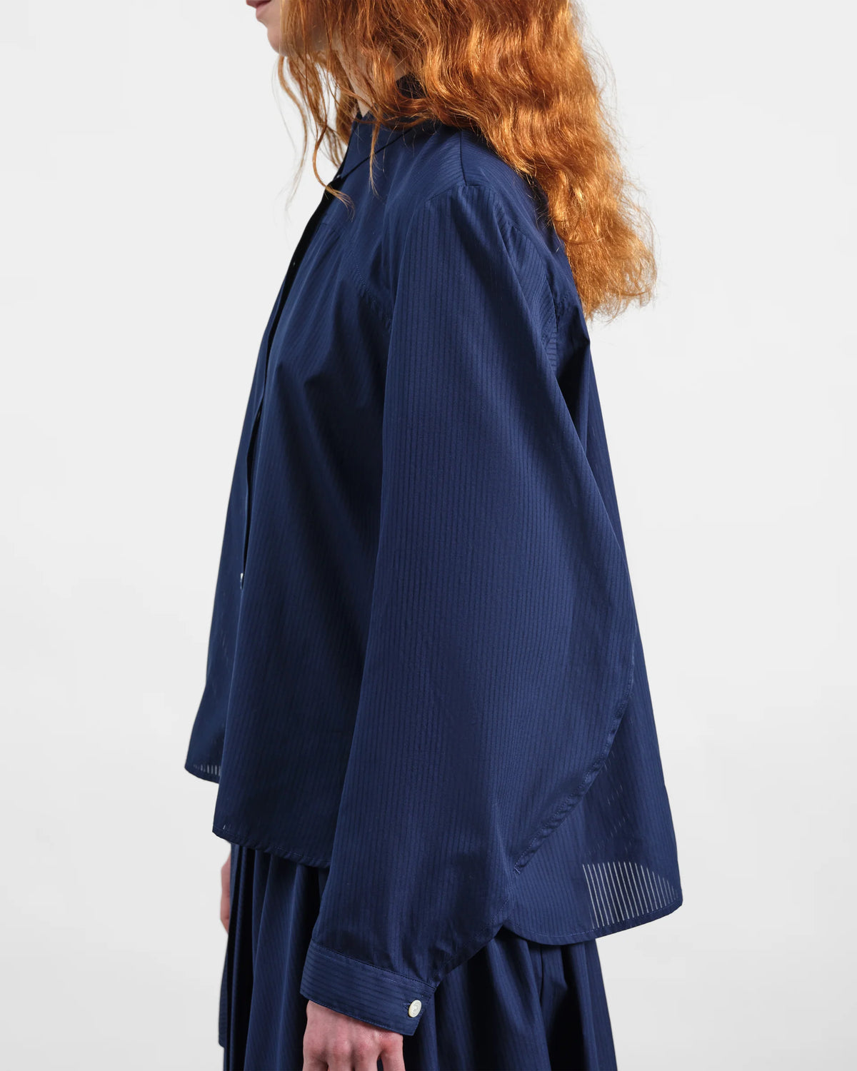 Kengo Sheer Stripe LS Shirt — NAVY