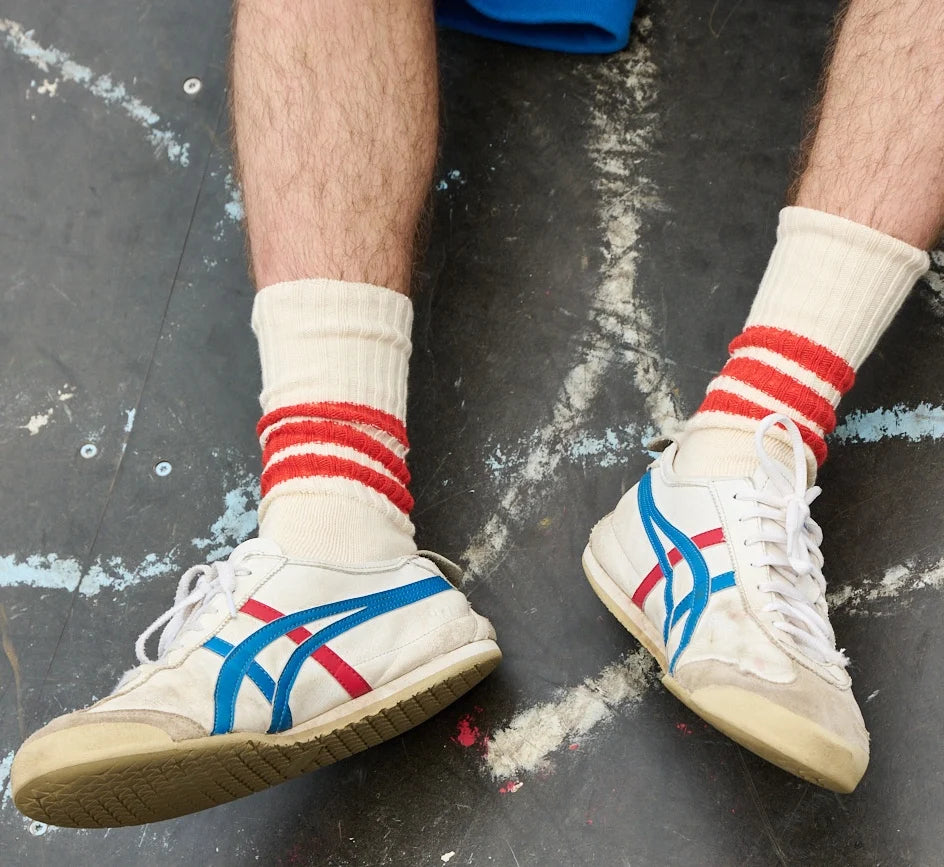 Men Crew Stripes Socks — ECRU / ORANGE