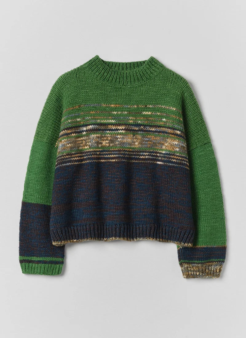 Colour Block Hand Framed Wool Sweater — GREEN MULTI