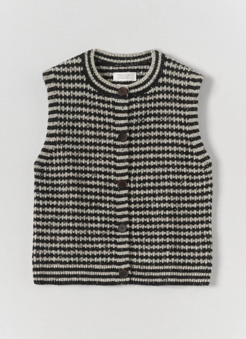Striped Donegal Wool Buttoned Tank — FLAX / CHARCOAL