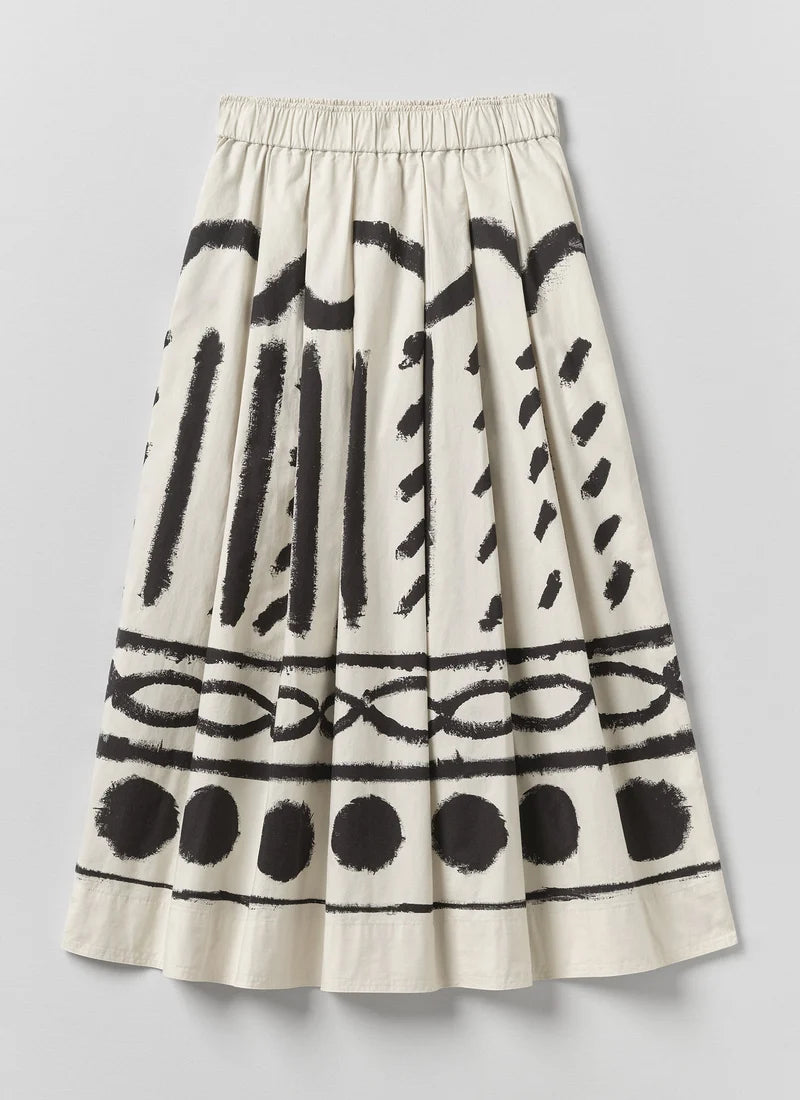 Harvest Print Cotton Linen Poplin Skirt — BLACK / PARCHMENT