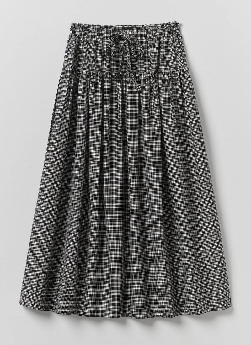 Check Cotton Silk Skirt — SOFT BLACK / ECRU