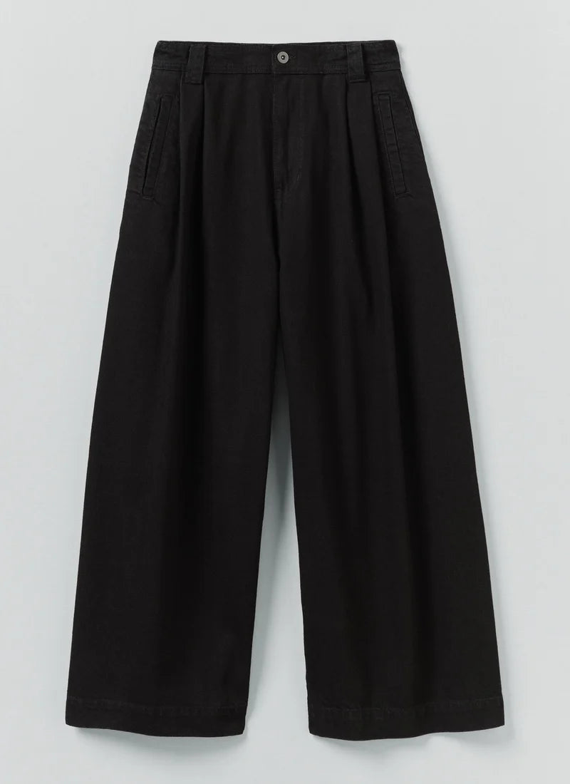 Denim Pleat Front Trousers — CARBON BLACK