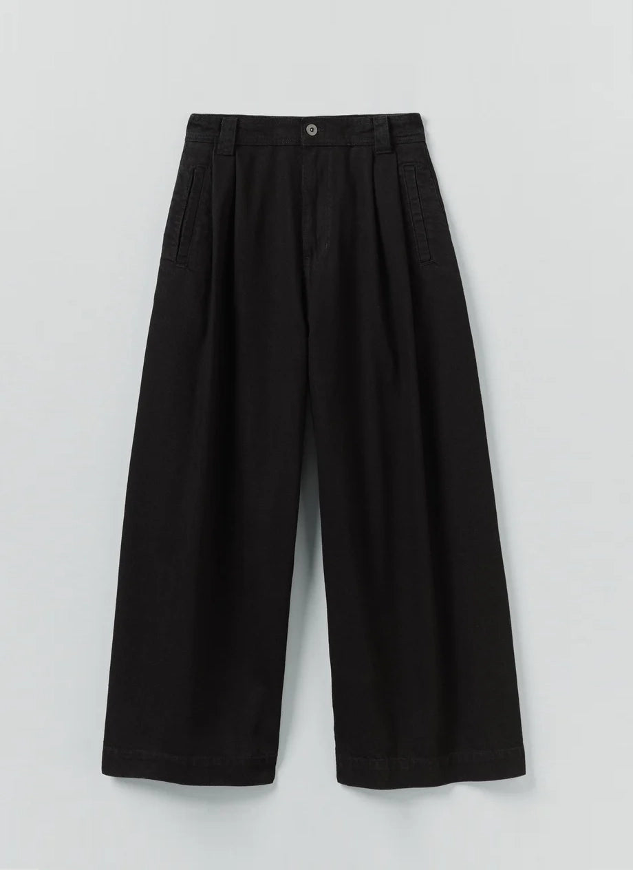 Denim Pleat Front Trousers — CARBON BLACK