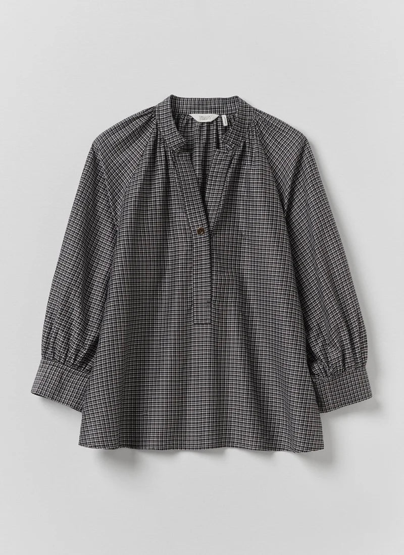 Catrin Cotton Silk Check Shirt — SOFT BLACK / ECRU