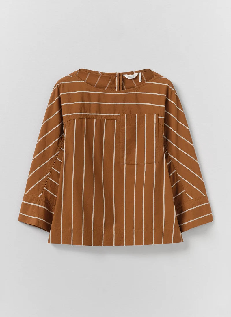 Garland Stripe Cotton Smock Top — COPPER / ECRU