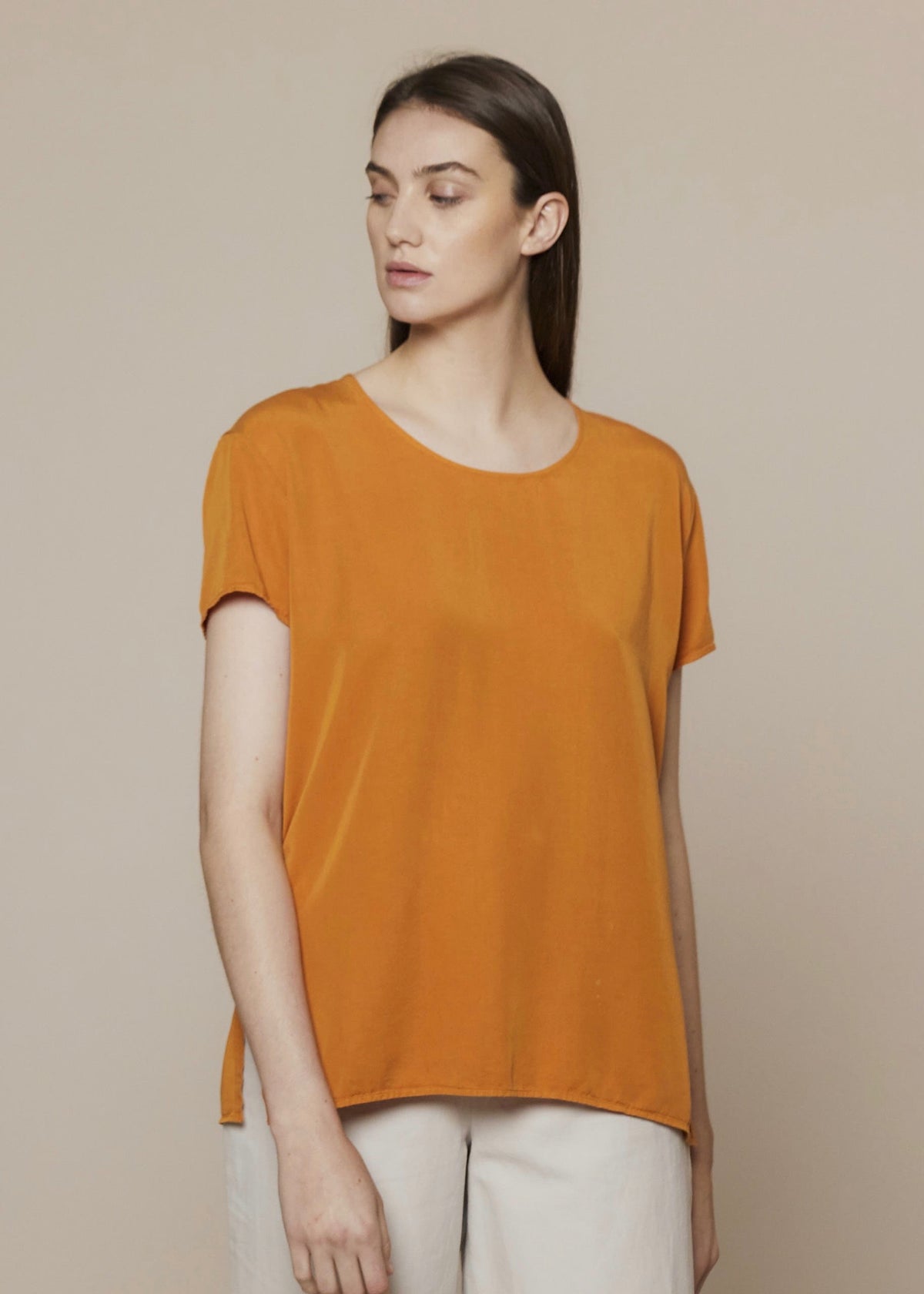 Woven Lyocell Crew Shirt — MARIGOLD